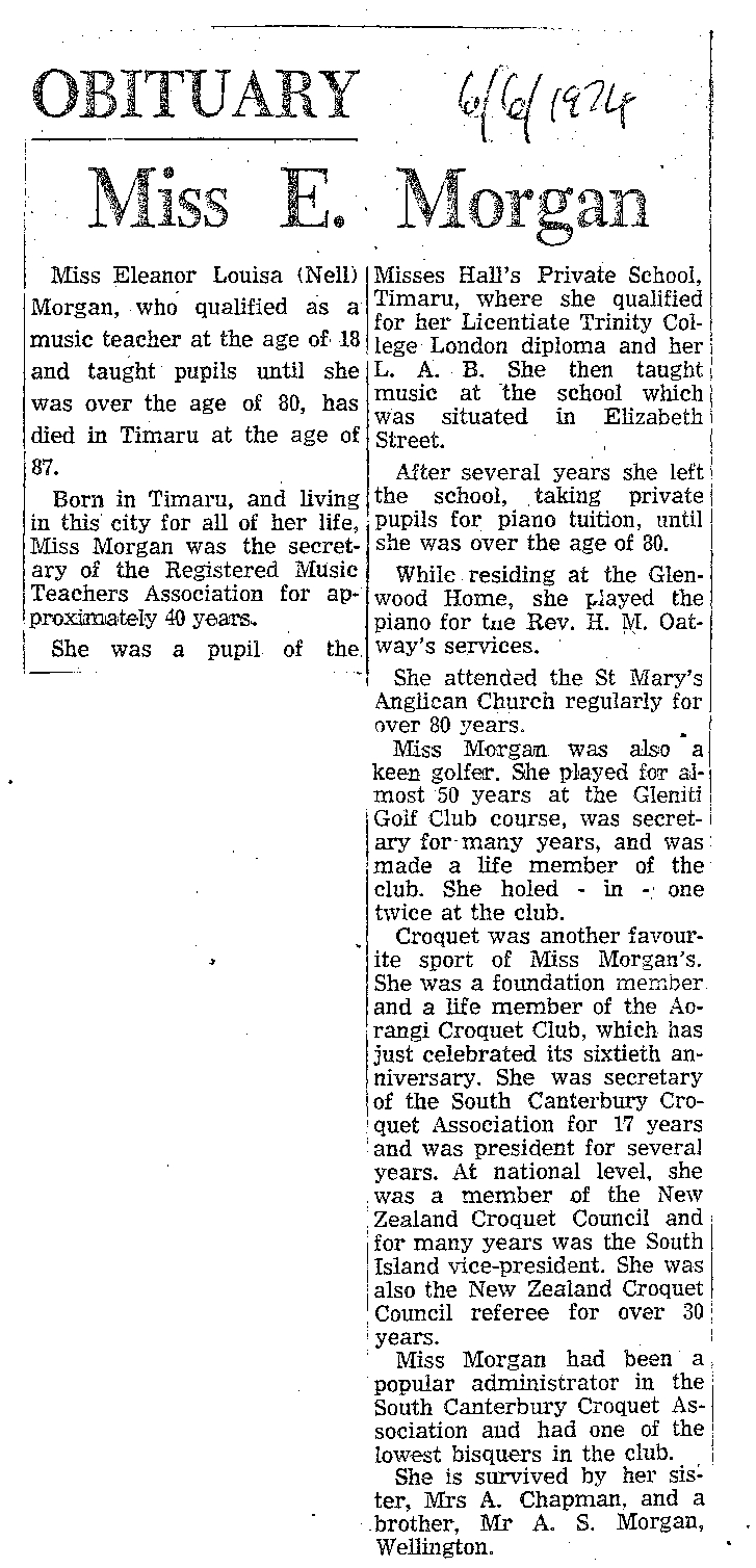 Obituary: Miss E Morgan
