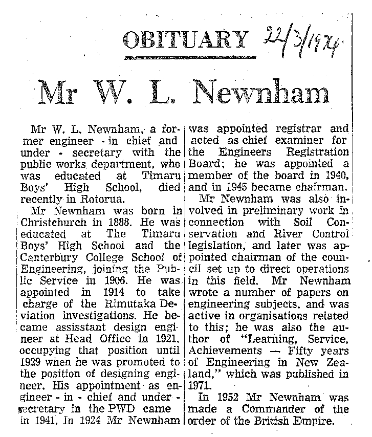 Obituary: Mr W L Newnham