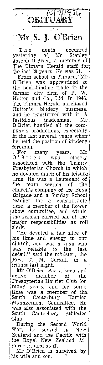 Obituary: S J O'Brien