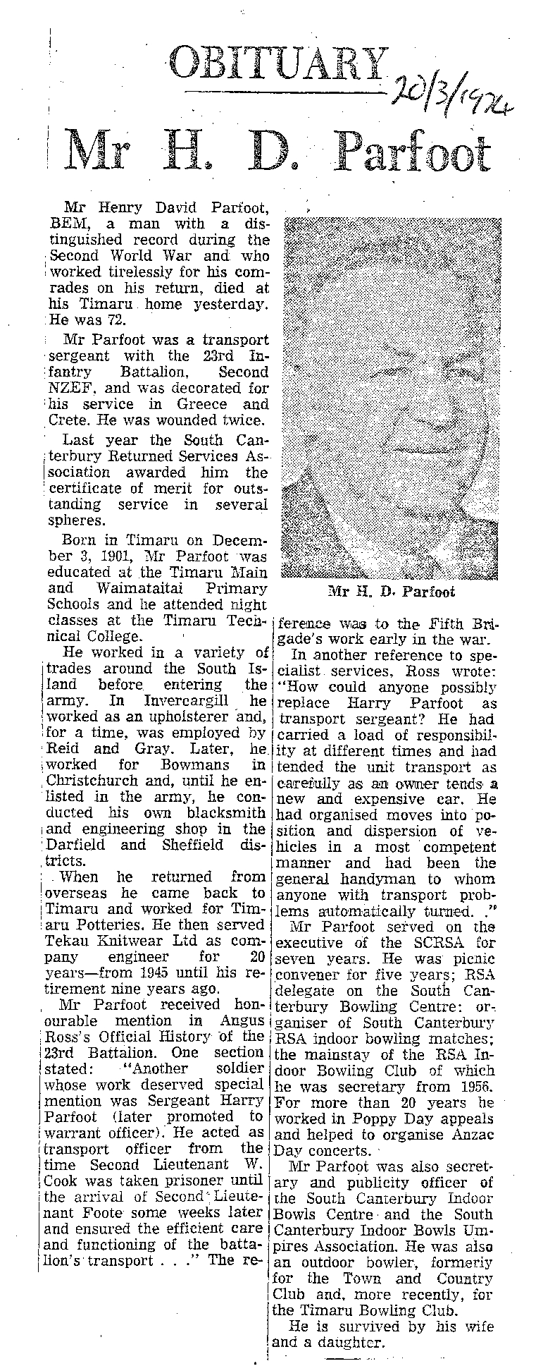 Obituary: Mr H D Padfoot