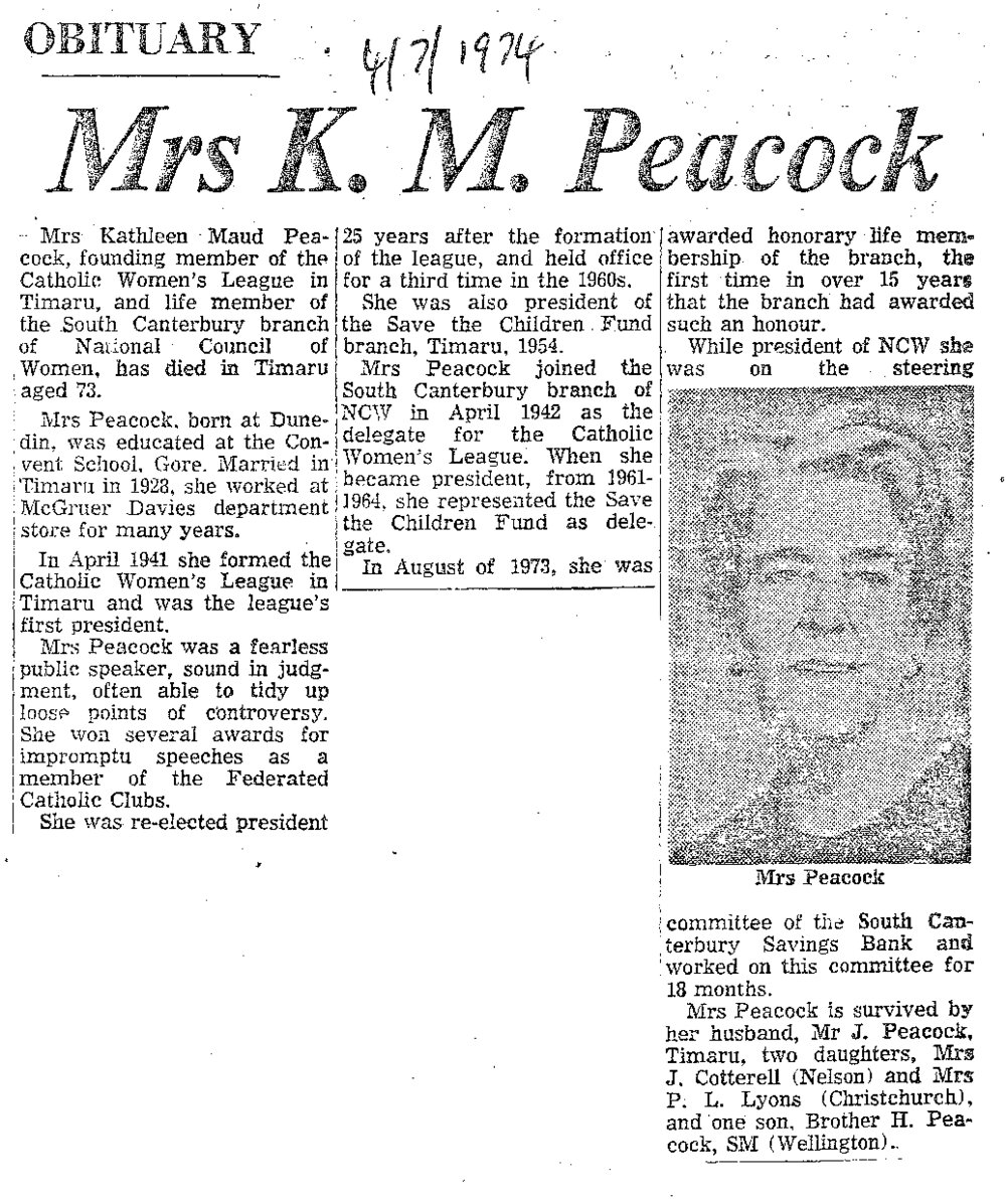Obituary: Miss K M Peacock