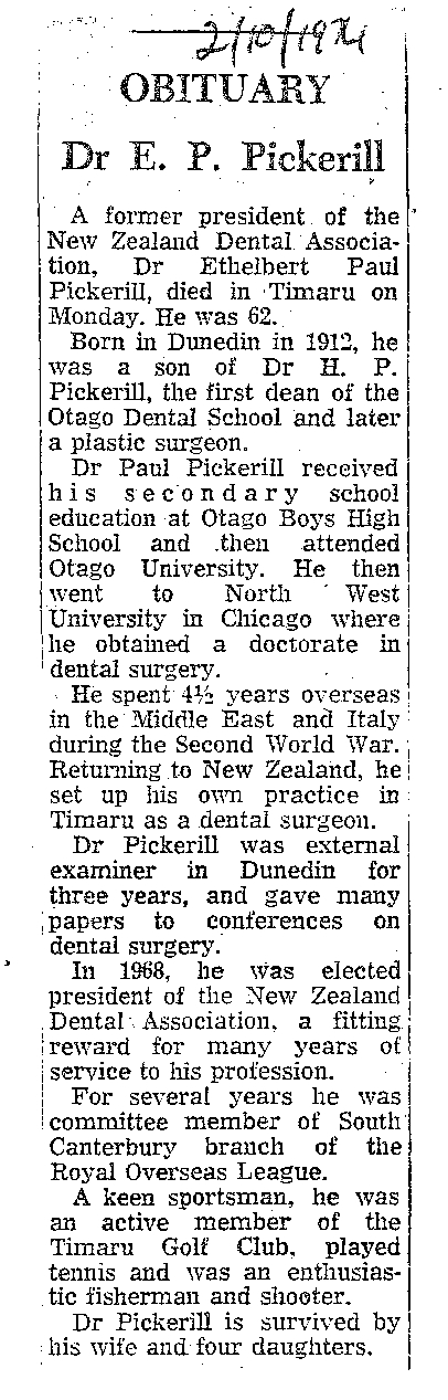 Obituary: Dr E P Pickerill