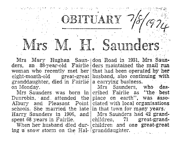 Obituary: Mrs M H Saunders