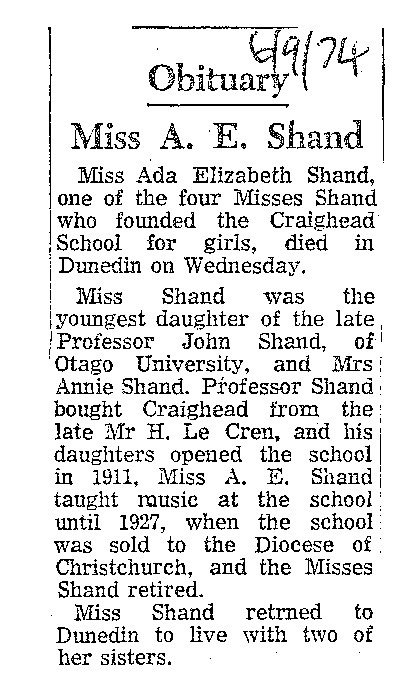 Obituary: Miss A E Shand