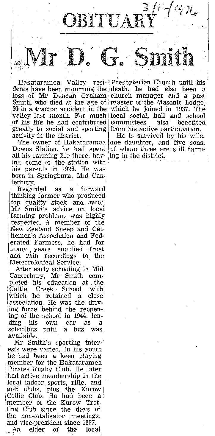 Obituary Mr D G Smith