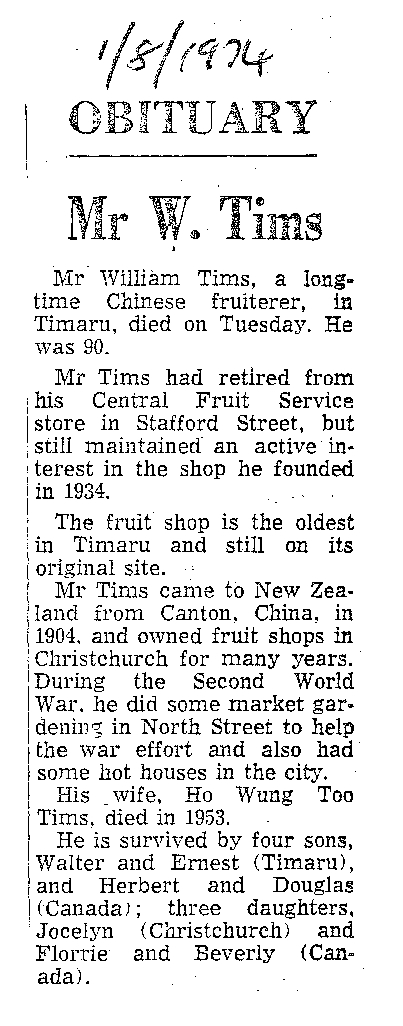 Obituary: Mr W Tims