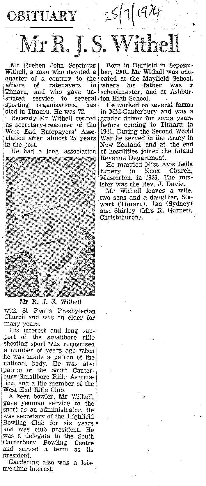 Obituary: Mr R J S Withell