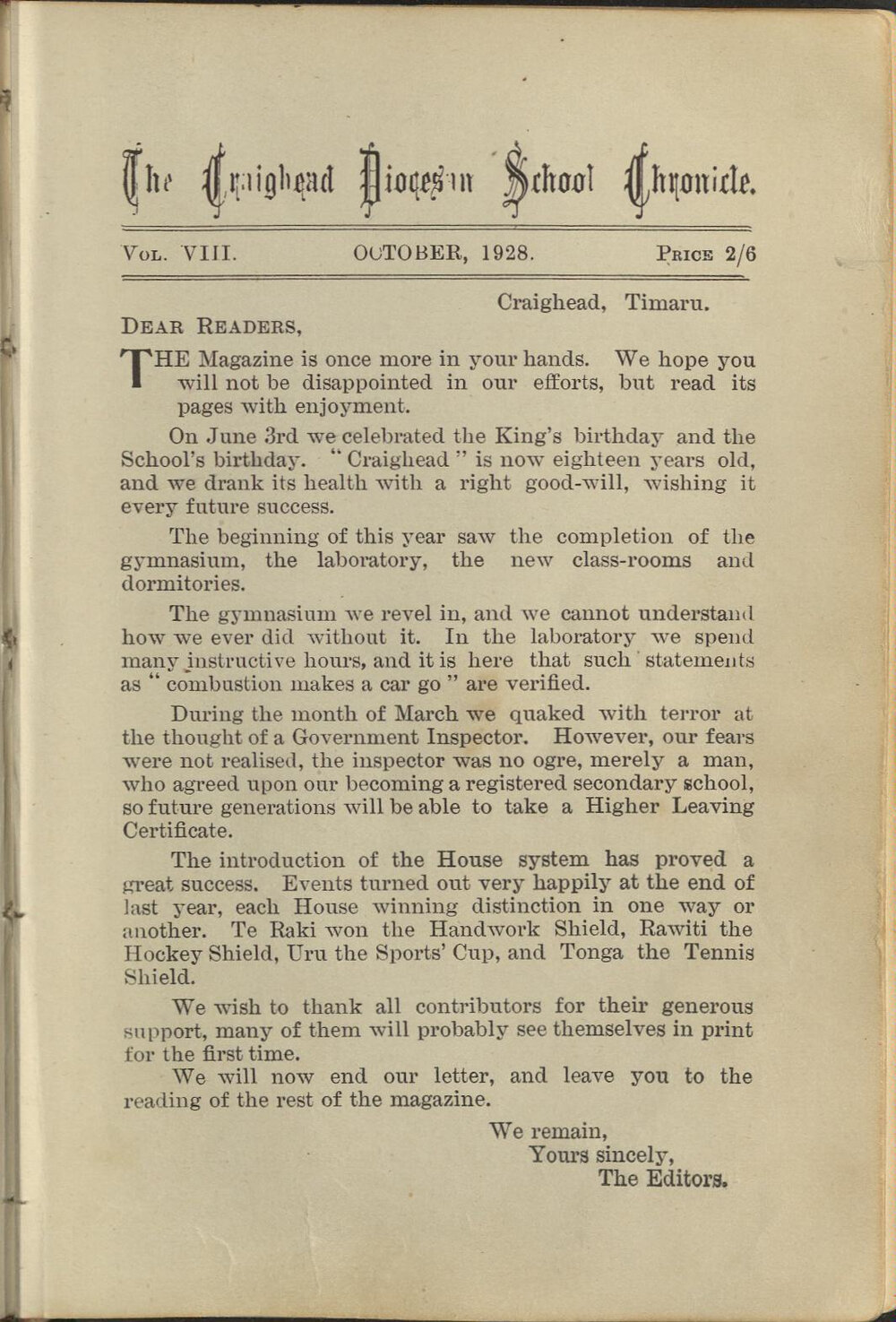 Craighead Diocesan School Chronicle vol VIII, 1928