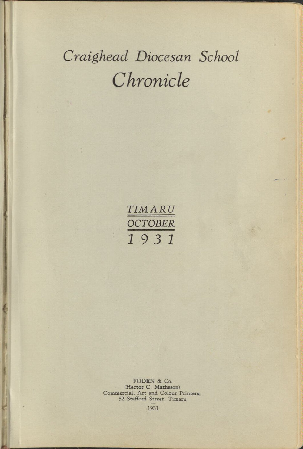 Craighead Diocesan School Chronicle 1931