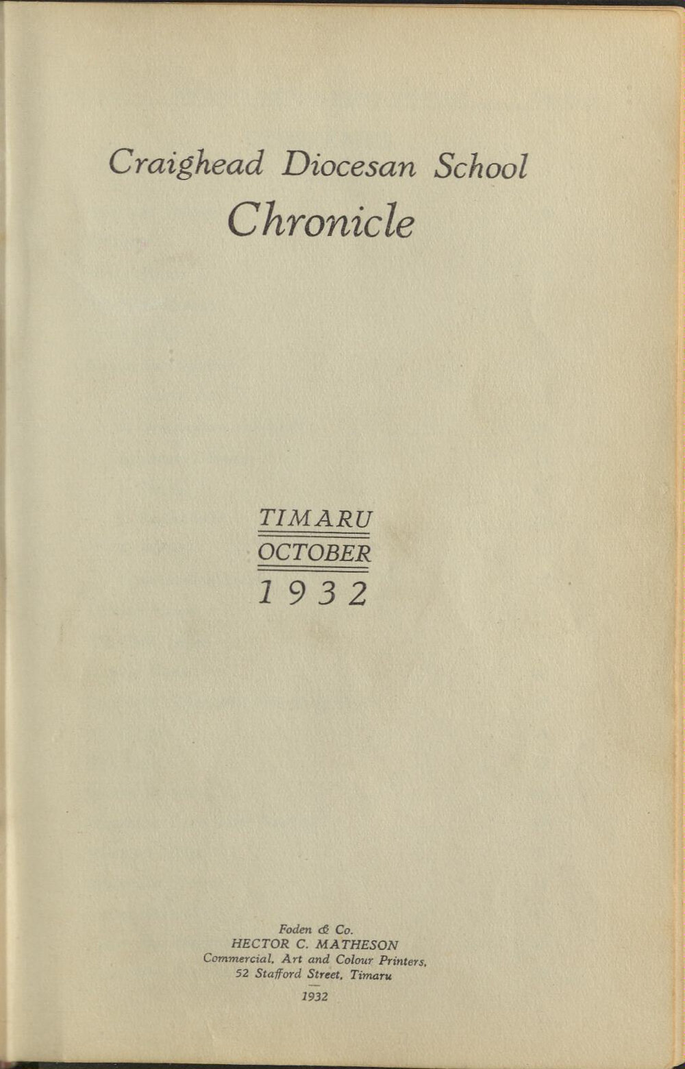 Craighead Diocesan School Chronicle 1932