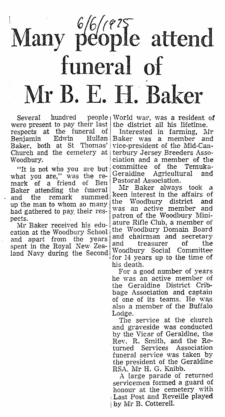 Obituary: Many people attend the funeral of Mr B E H Baker
