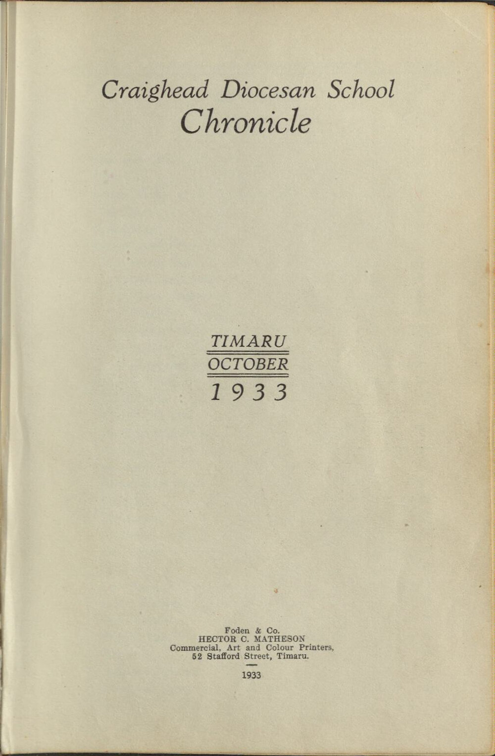 Craighead Diocesan School Chronicle 1933