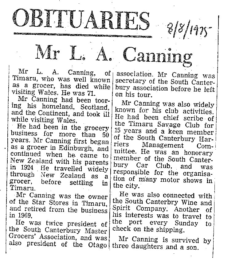 Obituary: Mr L A Canning