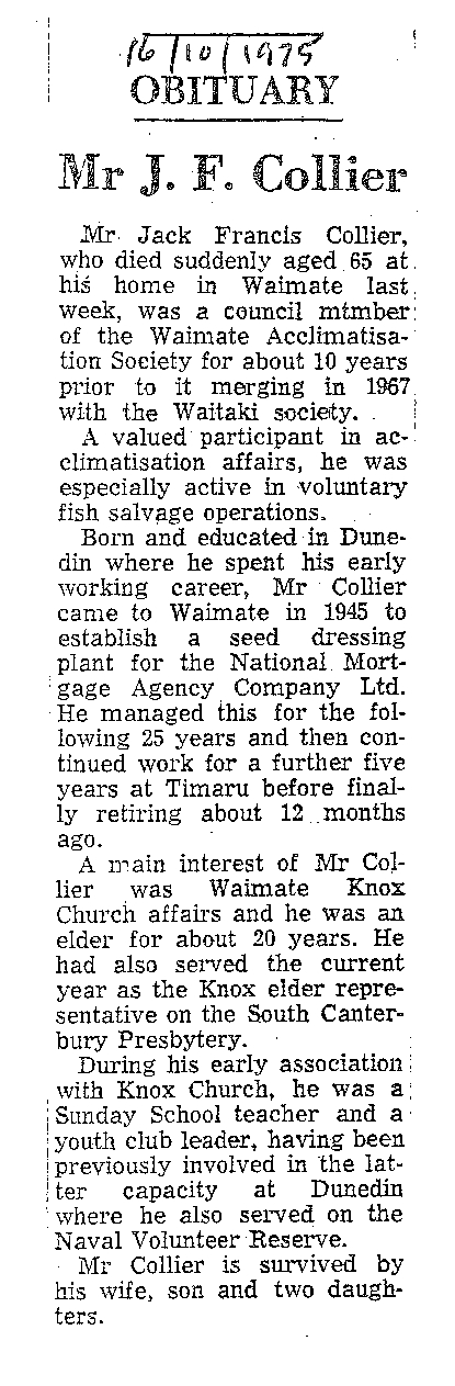 Obituary: Mr J F Collier