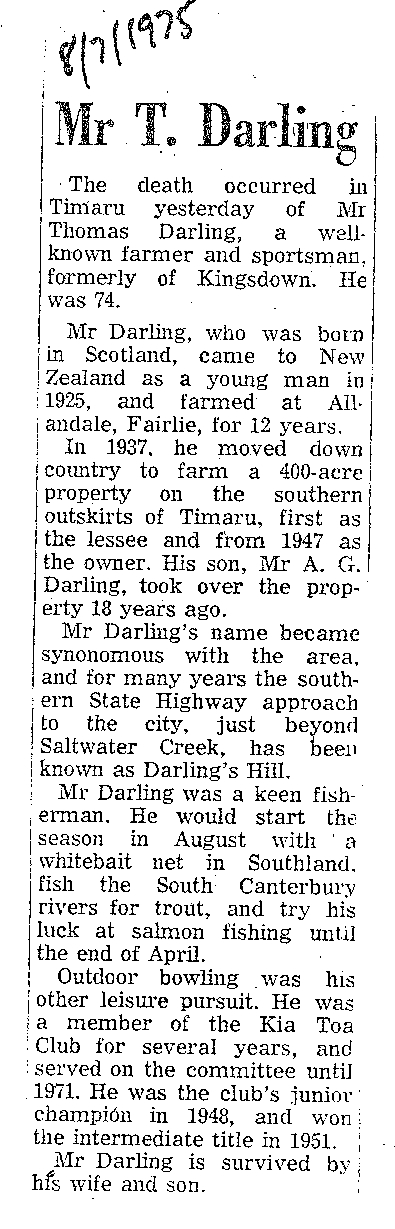 Obituary: Mr T Darling