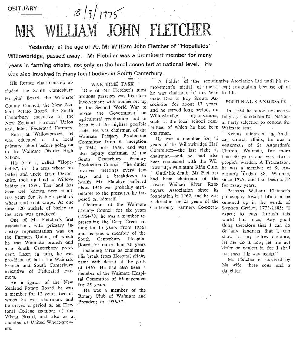 Obituary: Mr William John Fletcher