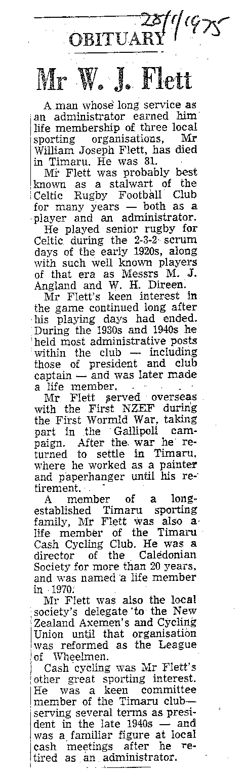 Obituary: Mr W J Flett