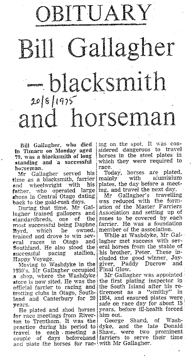 Obituary: Bill Gallagher, blacksmith and horseman