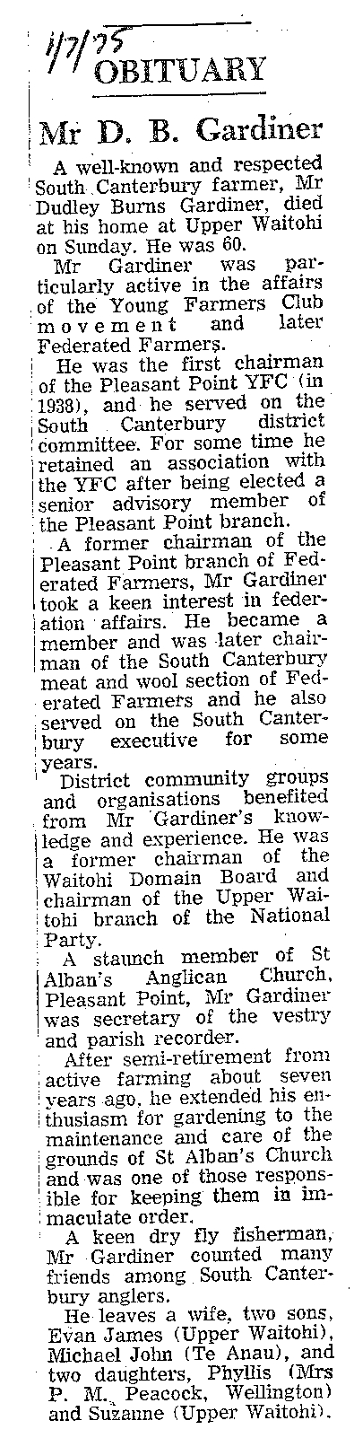 Obituary: Mr D B Gardiner