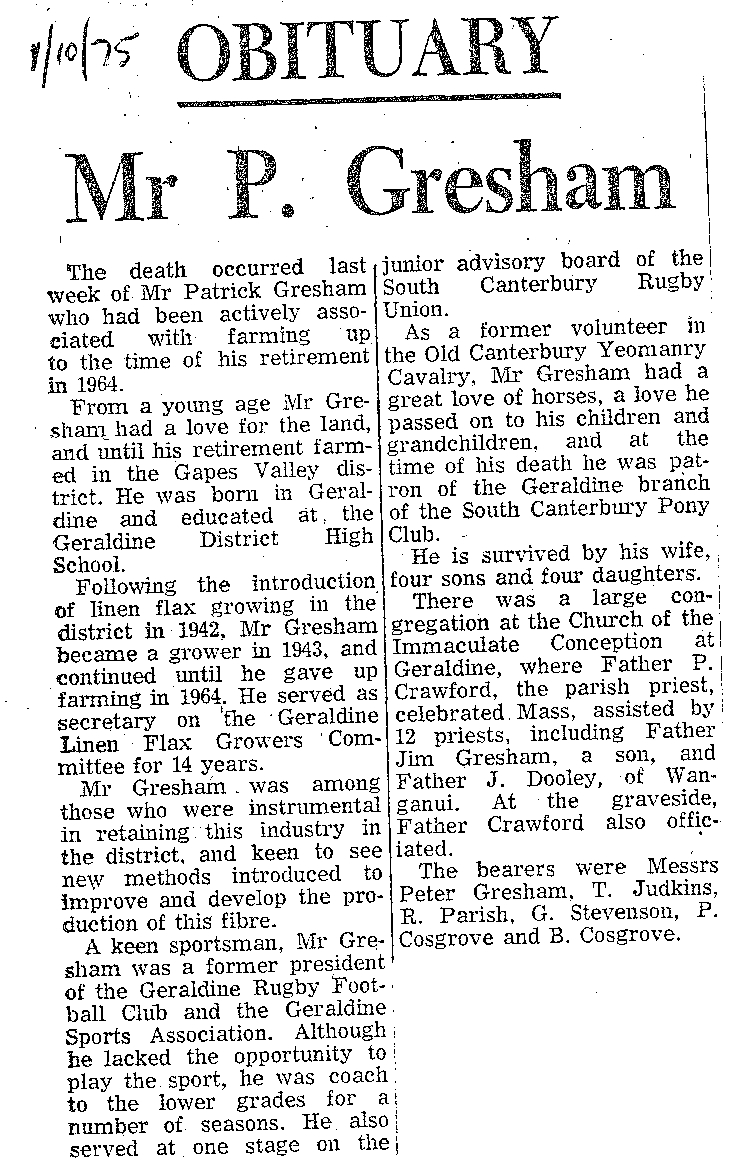 Obituary: Mr P Gresham