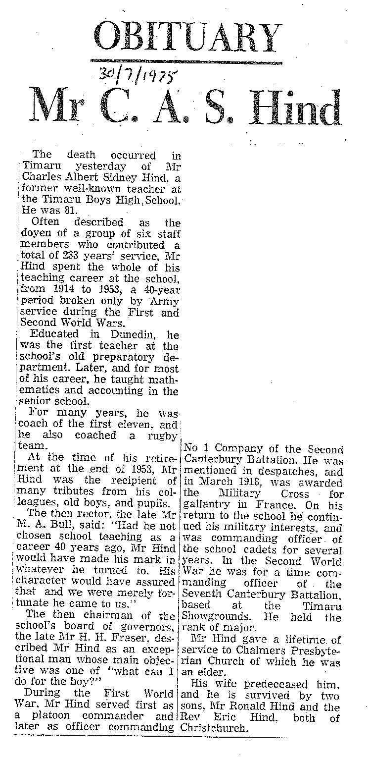 Obituary: Mr C A S Hind