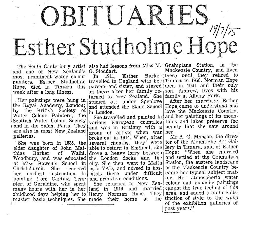 Obituary: Esther Studholme Hope