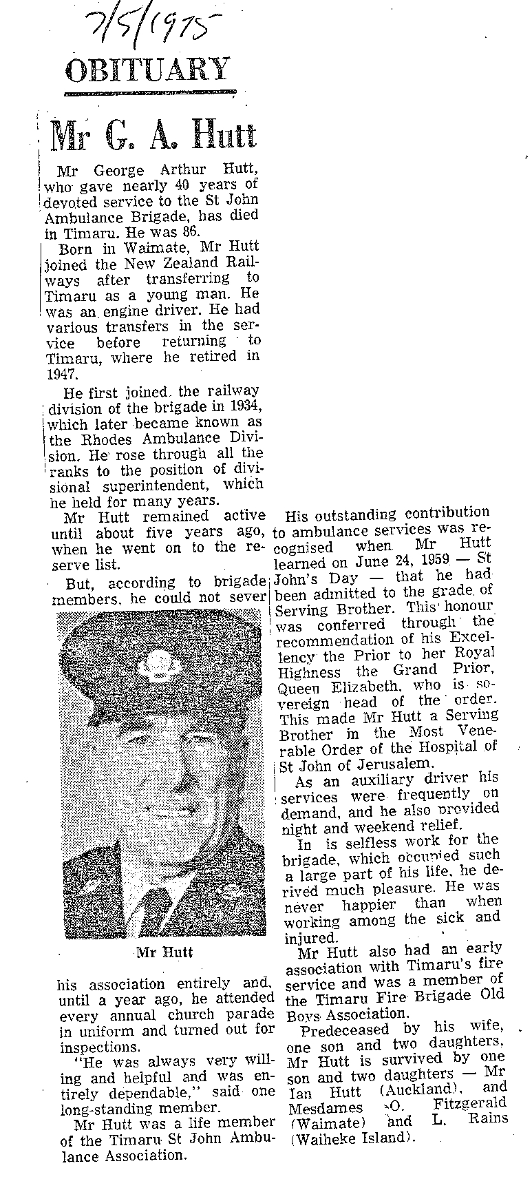 Obituary: Mr G A Hutt