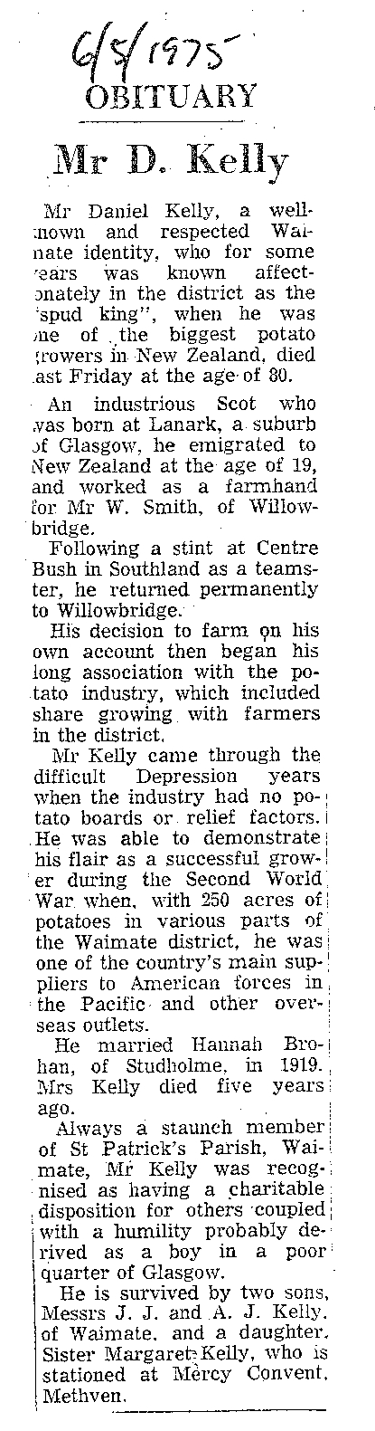 Obituary: Mr D Kelly