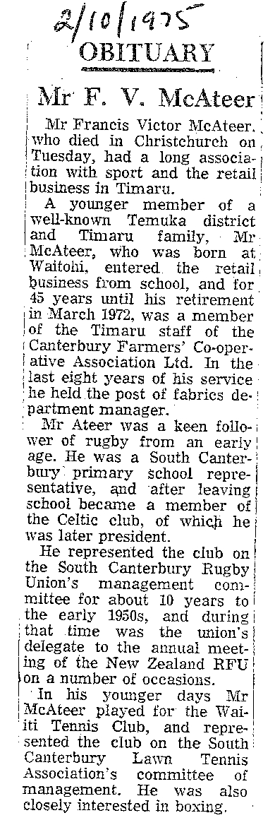Obituary Mr F V McAteer