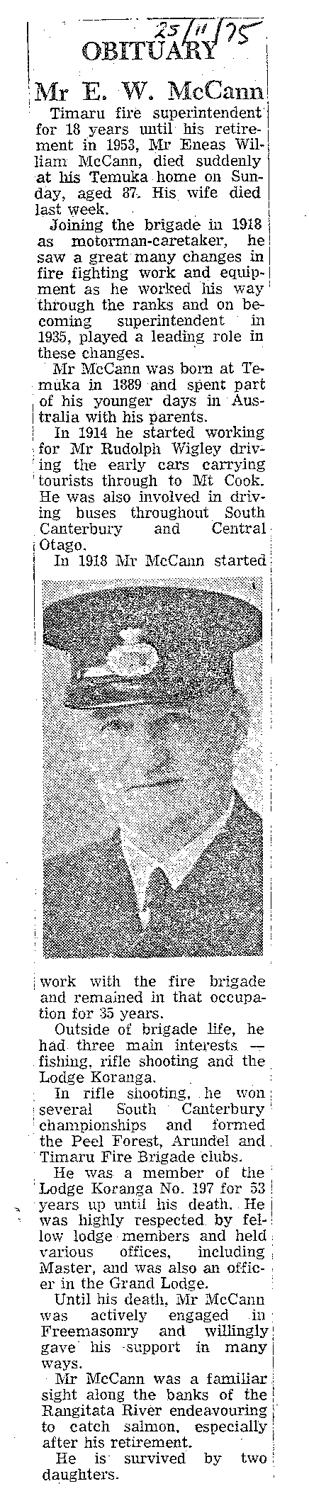 Obituary: Mr E W McCann