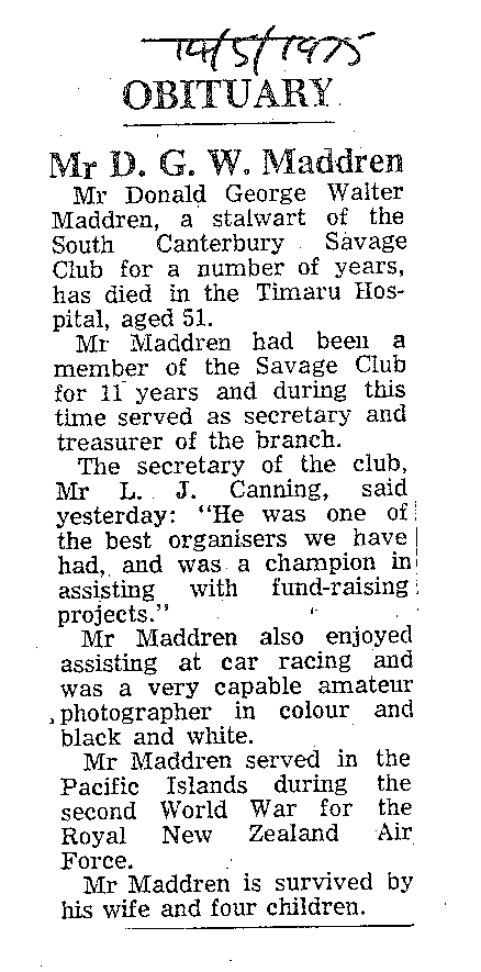 Obituary: Mr D G W Maddren