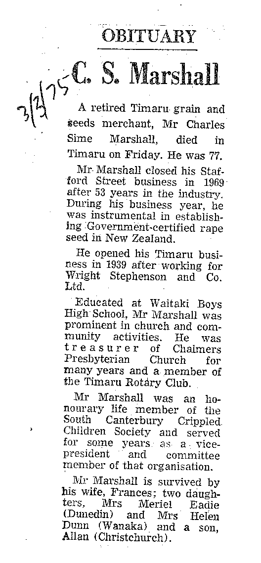 Obituary: C S Marshall