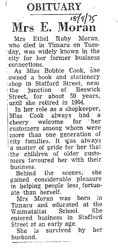 Obituary: Mrs E Moran