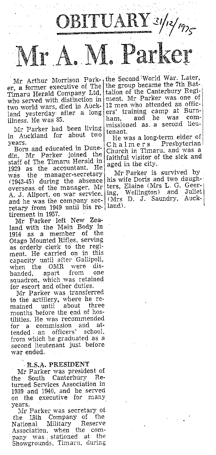Obituary: Mr A M Parker