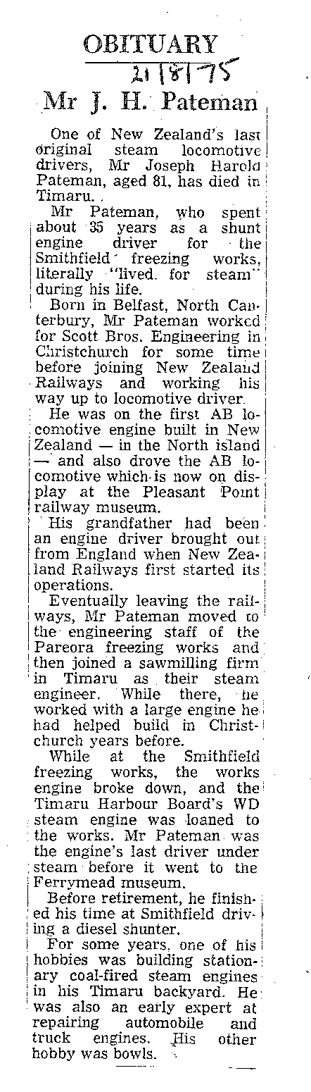 Obituary: Mr J H Pateman