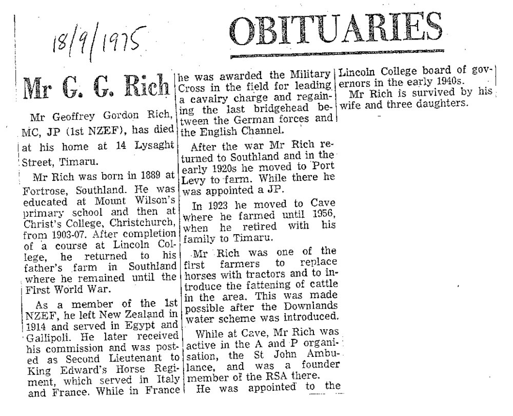 Obituary: Mr G G Rich