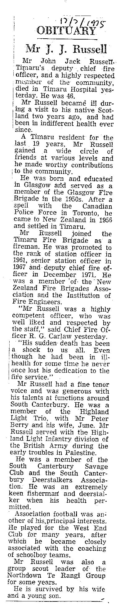 Obituary: Mr J J Russell