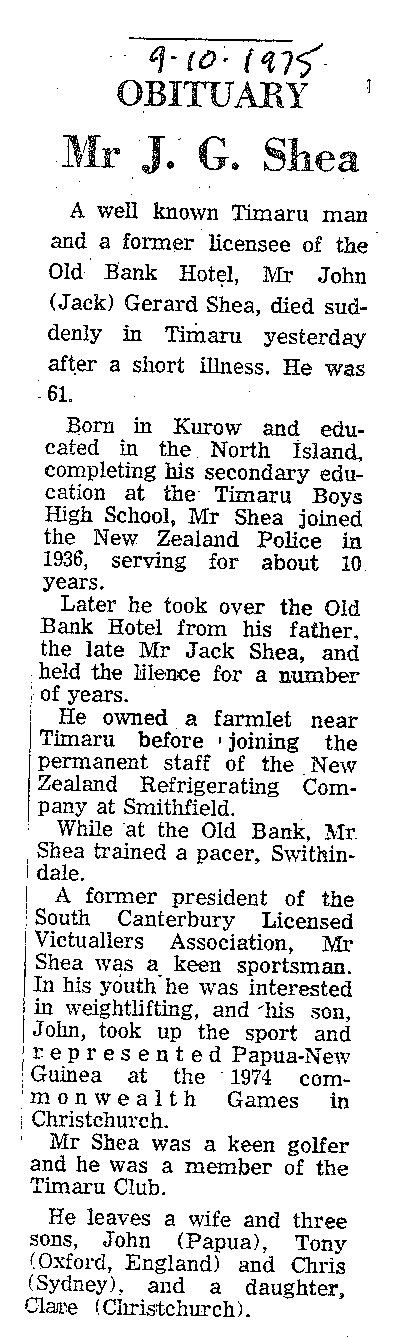 Obituary: Mr J G Shea