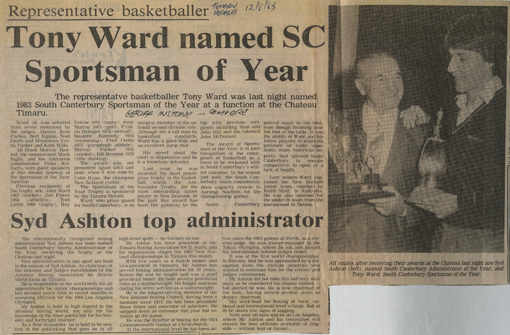 Tony Ward named SC Sportsman of Year / Syd Ashton top administrator