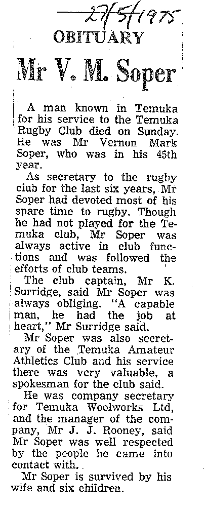 Obituary: Mr V M Soper