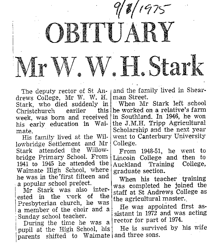 Obituary: Mr W W H Stark