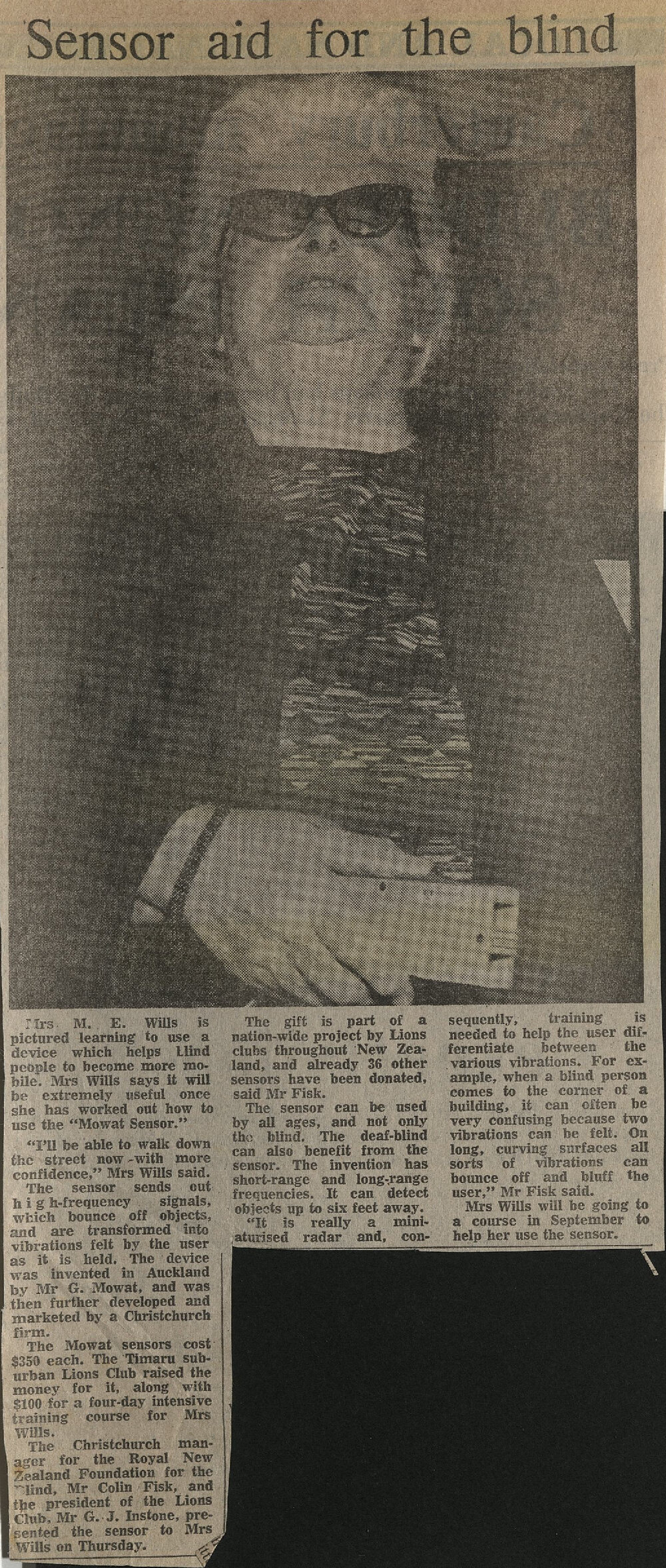 Sensor aid for the blind