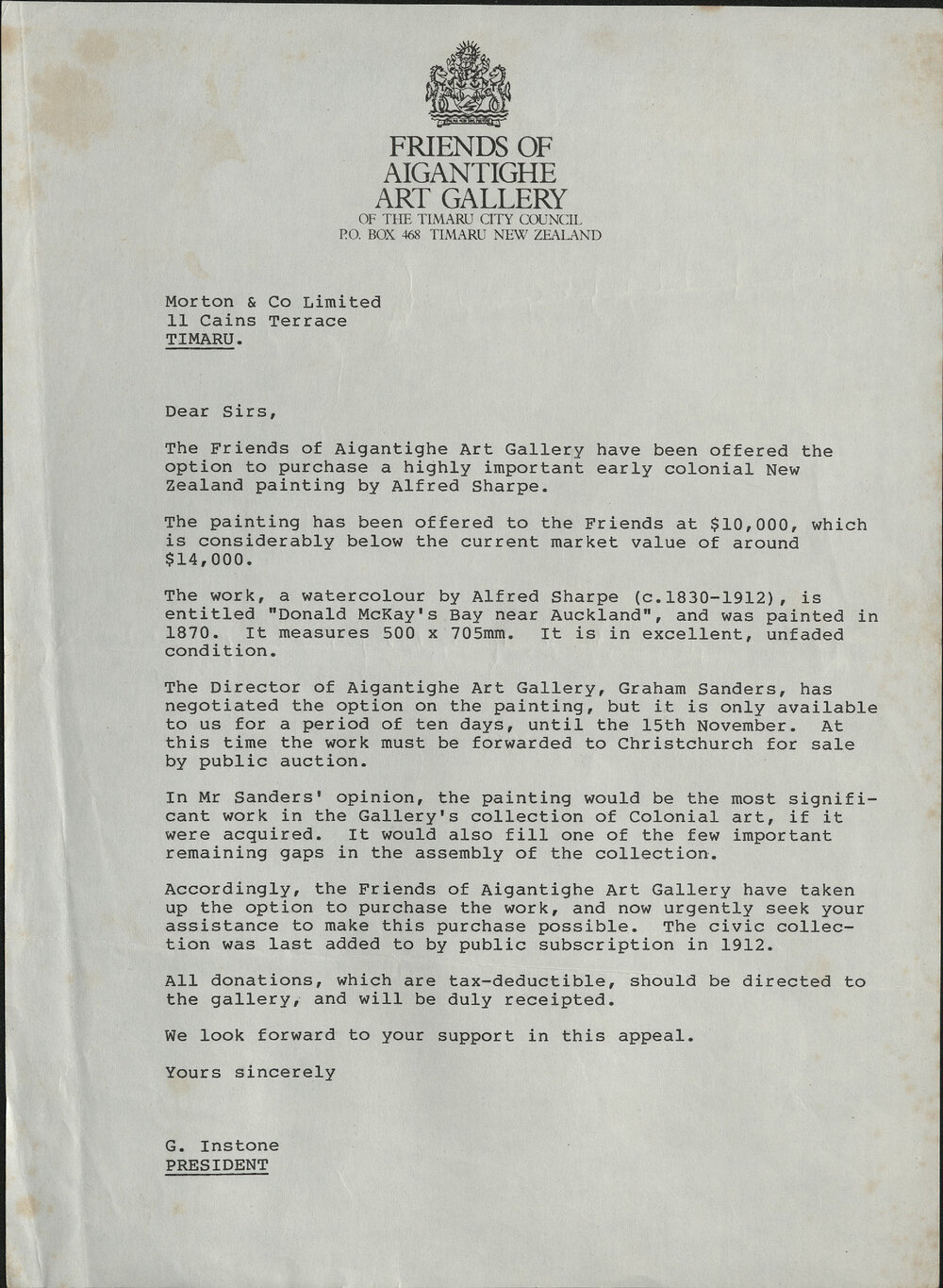 Friends of the Aigantighe letter to Morton &amp; Co Ltd