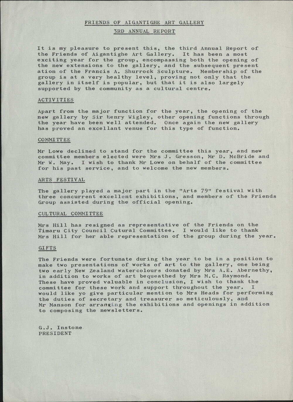 Friends of the Aigantighe Art Gallery 3rd Annual Report