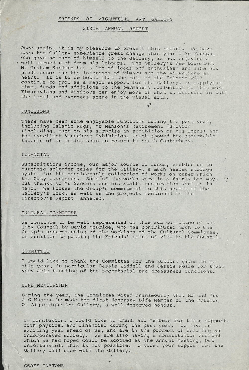 Friends of the Aigantighe Art Gallery 6th Annual Report