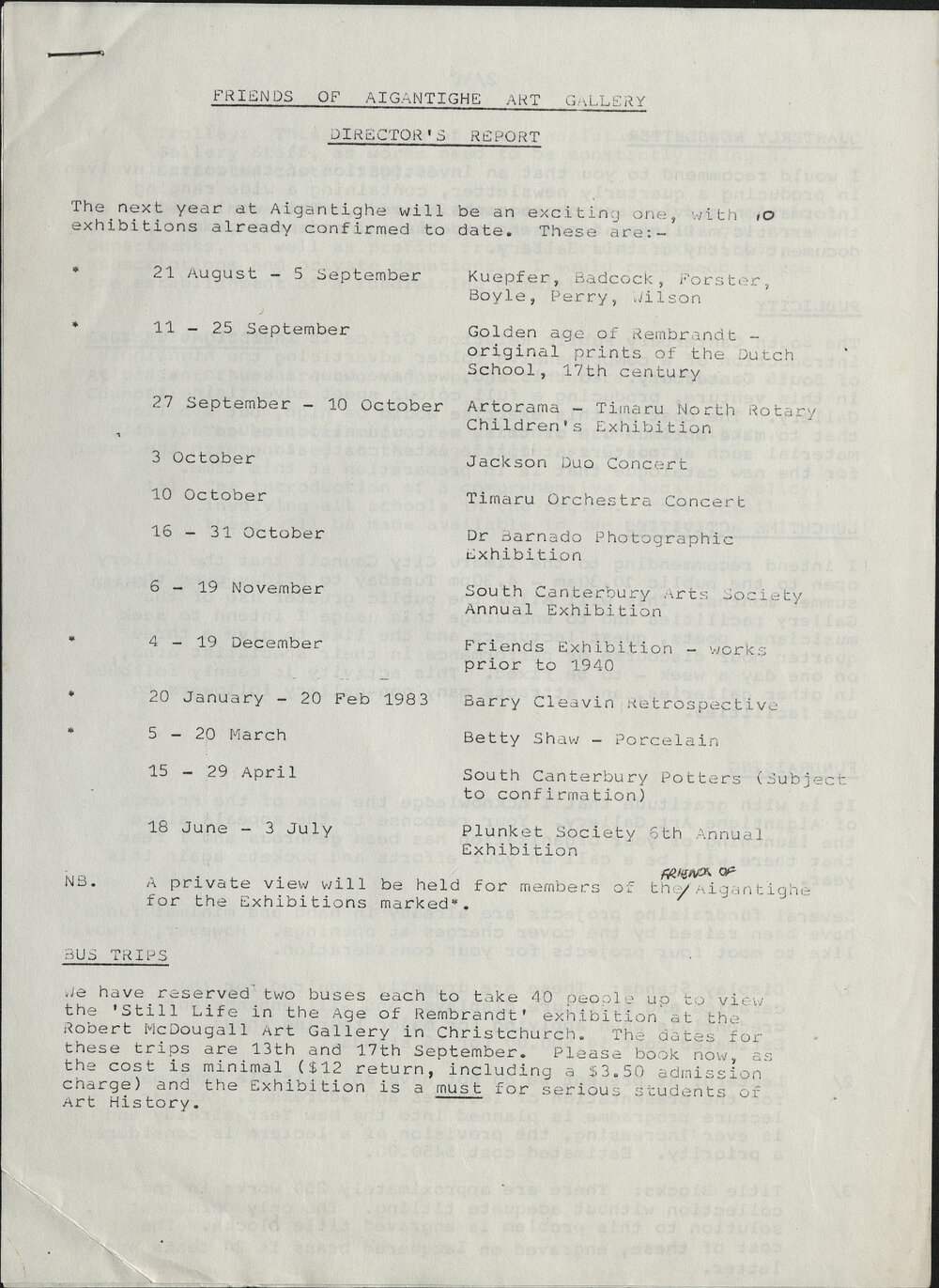 Friends of the Aigantighe Art Gallery Director's/Financial Reports 1981/1982