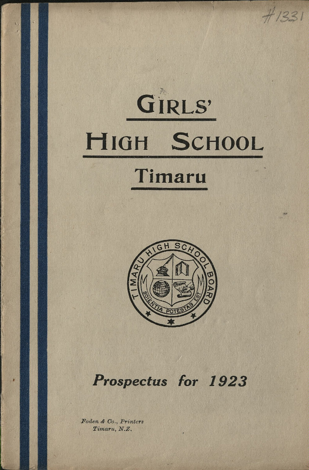 Timaru Girls High School Prospectus for 1923