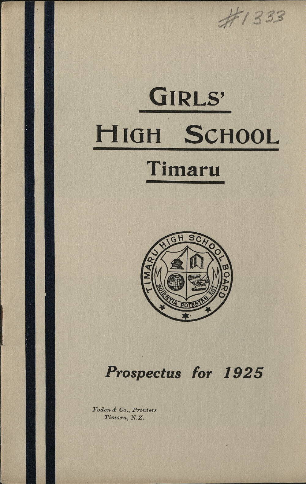Timaru Girls High School Prospectus for 1925