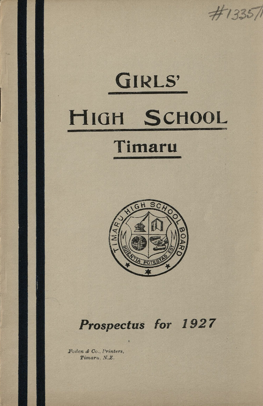 Timaru Girls High School Prospectus for 1927
