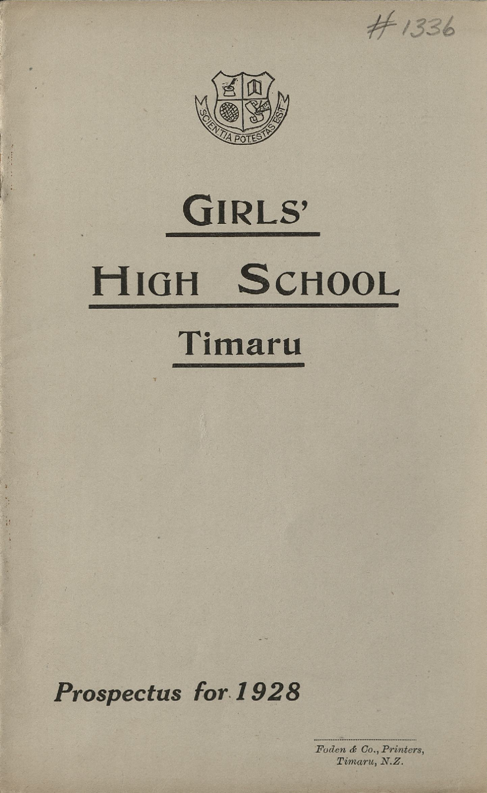 Timaru Girls High School Prospectus for 1928